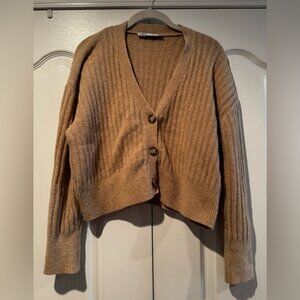Zara Camel Ribbed Button Down Cardigan - Size S